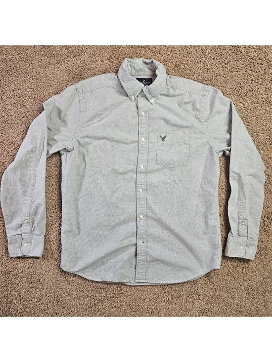American Eagle Outfitters Other - American Eagle Button Up Shirt Mens M Gray Classic Fit Solid Logo Cotton Casual
